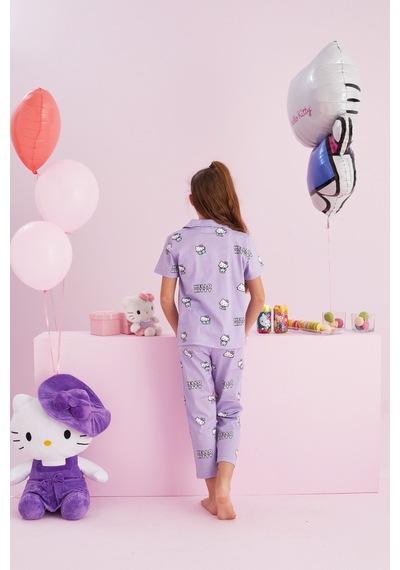 Siyah İnci Lisanslı %100 Pamuk Çok Renkli Düğmeli Pijama Takım Hk055 Lila Siyah İnci Lisanslı %100 Pamuk Çok Renkli Düğmeli Pijama Takım Hk055 Lila