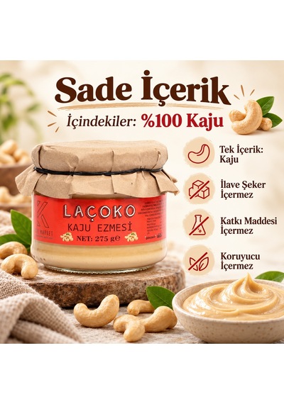 Laçoko Şekersiz Katkısız Glutensiz Vegan Doğal Kaju Ezmesi 275 G