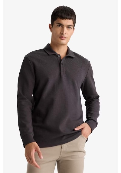 Defacto Regular Fıt Polo Yaka Waffle Sweatshirt F0301AX25AU Antrasit Defacto Regular Fıt Polo Yaka Waffle Sweatshirt F0301AX25AU Antrasit