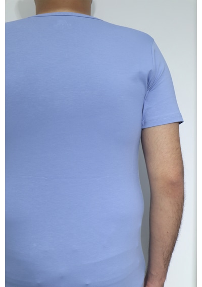 Santa Dmctekstil Erkek Düz Spor Kesim Dar Kalıp V-yaka T-shirt Mavi