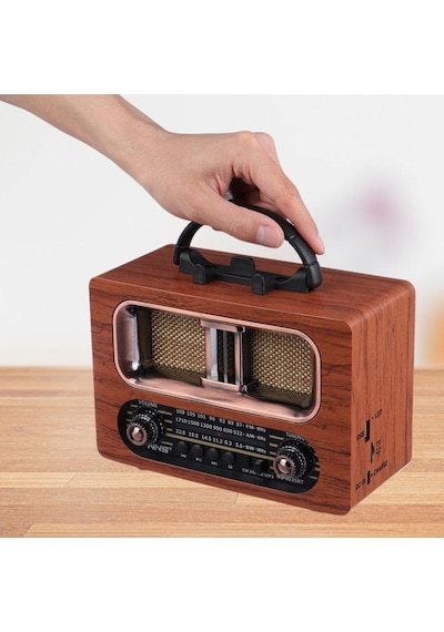Buffer Büyük Boy Retro, Nostaljik, Ahşap Tasarım Bluetooth Hoparlörlü, Şarjlı, Taşınabilir Fm/am Destekli Ra