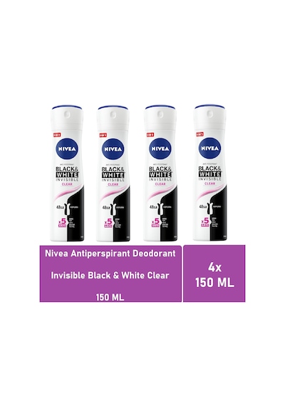 Nivea Black & White Invisible Clear Kadın Sprey Deodorant 4 x 150 ML