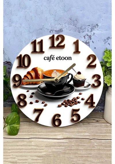 Café Stili Şıklık Siyah Fincanlı Mdf Duvar Saati 33 Cm Sdw330 Renkli