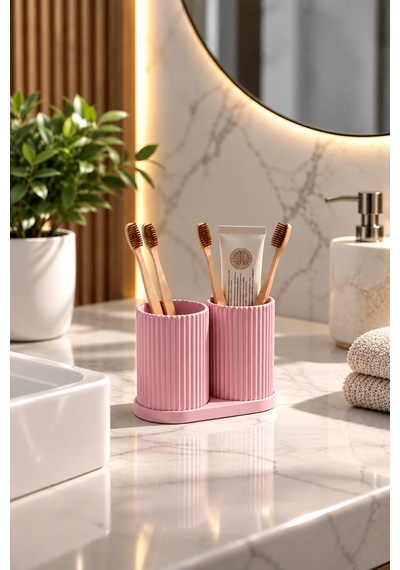 Modern Banyo Organizeri Ve Çok Amaçlı Diş Fırçası Tutucu Pembe
