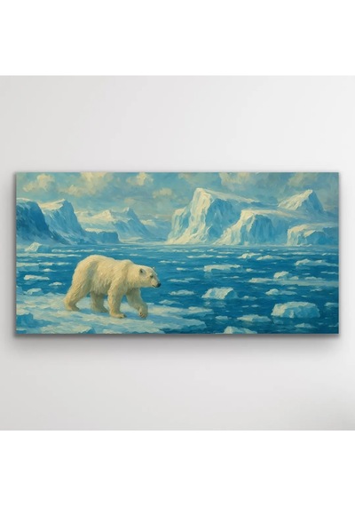 Yalnız Kutup Ayısı Kanvas Tablo 60x120cm Altın