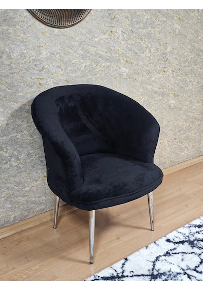 Zafir Tekli Teddy Krom Kaplama Sivriltme Ayak Çay Seti Koltuk Tekli Berjer , Balkon, Salon, Ofis Siyah