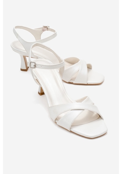 Luvishoes Luvi Shoes Melin Sedef Cilt Çapraz Bantlı Kadın Topuklu Ayakkabı Sedef