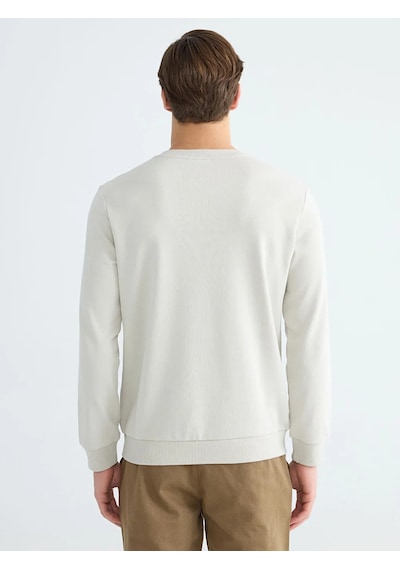 Lc Waikiki Bej Bisiklet Yaka Baskılı Erkek Sweatshirt
