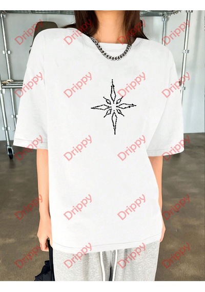 Flood Of Style Unisex Pusula Baskılı Tshirt Beyaz