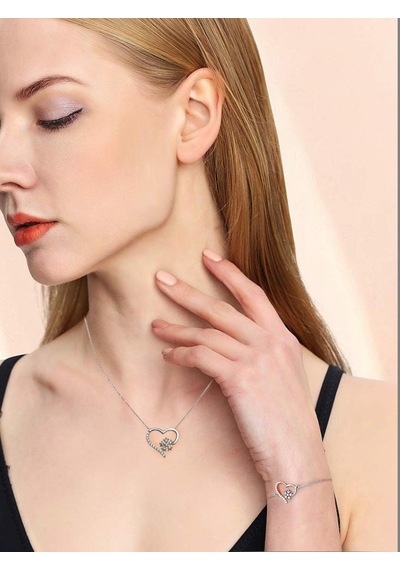 Brezza Lusso Jewelry 925 Ayar Gümüş Zirkon Taşlı Kar Tanesi Kalpli Kadın Kolye Bilekli