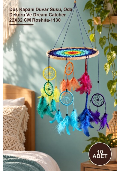 10 Adet Rüya Kapanı Düş Kapanı Duvar Süsü, Oda Dekoru Ve Dream Catcher 22x32 Cm Roshıta-1130 1