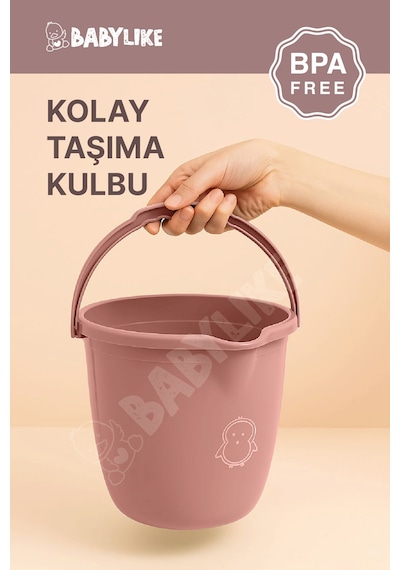 Çocuklar İçin 2'li Banyo Seti- Kulplu Kova & Oluklu Maşrapa Pembe Pembe