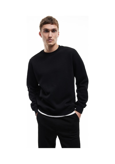Koton Uzun Kollu Şardonlu Kumaş Detaylı Bisiklet Yaka Sweatshirt Siyah 6wam70070mk Siyah