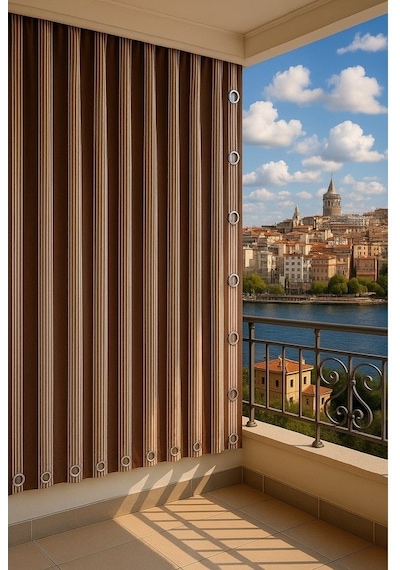 Ceylan Home Balkon Perdesi Kuş Gözü Ölçü Seçenekli Kahverengi İnce Kahverengi