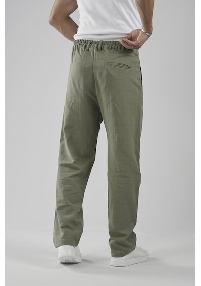 Baggy Fit Kalıp Pamuklu Keten Pantolon Haki