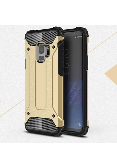 Kilifone - Samsung Uyumlu Galaxy S9 - Kılıf Çift Katman Zırh Tank Crash Military Kapak - Gold