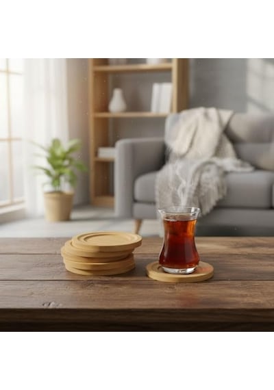 Deconox Bambu Yuvarlak Çay Tabağı Bardak Altlığı 6'li Set, Dekoratif Bambu Altlık Çok Renkli
