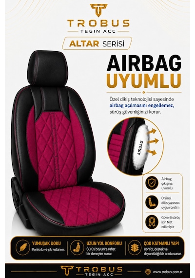 Fiat Tipo 1990-2000 Uyumlu Altar Serisi Bordo Siyah Oto Koltuk Kılıfı