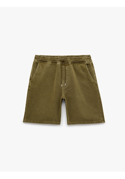 Koton Pamuklu Rahat Kalıp Jogger Beli Bağcıklı Bermuda Jean Şort Haki 6sam40410nd