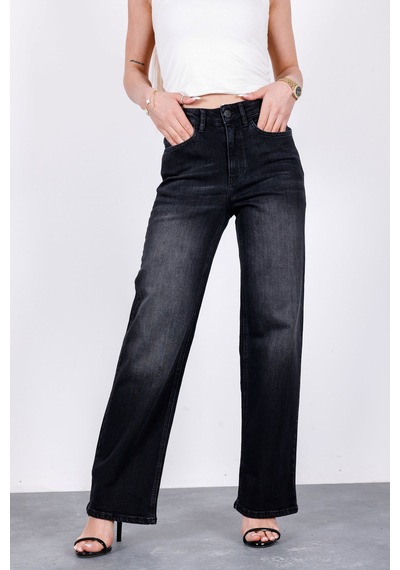 HLT Jeans Antrasit Kadın Wide Leg Jean Yüksek Bel Palazzo Likralı Esnek Kot Pantolon Jessica-2046