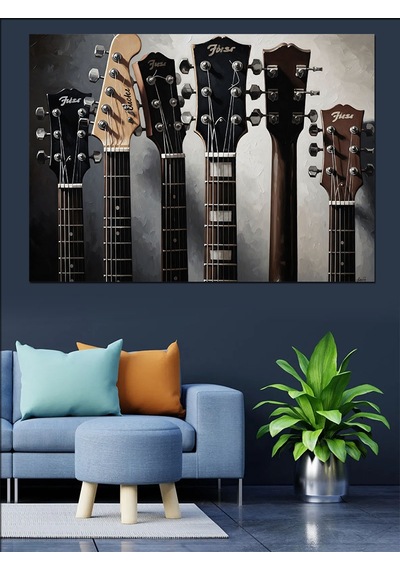 Ahşap Tablo Müzik Enstrümanları Gitarlar Yakın Çekim