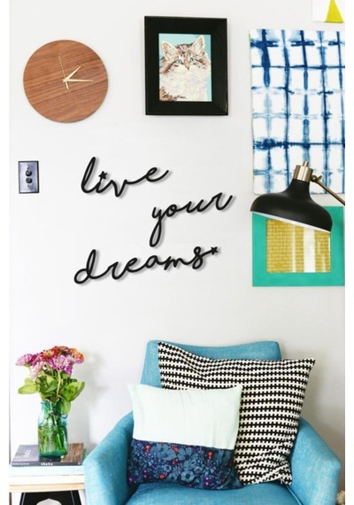Dekoratif Live Your Dreams Ahşap Duvar Tablo Modern Yazı