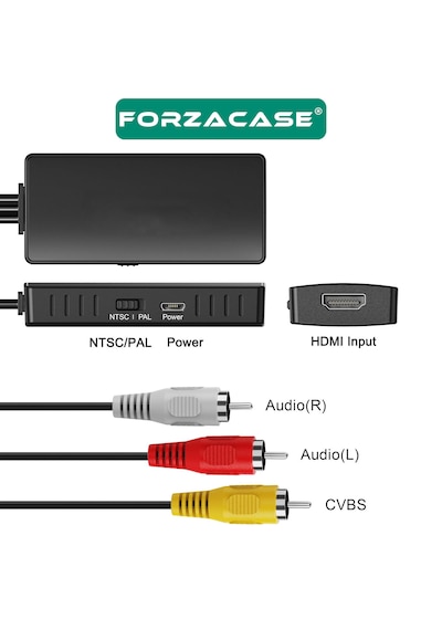 Forzacase Av To Hdmı Çevirici Adaptör Rca Kırmızı-beyaz-sarı Hdmı Dönüştürücü Full Hd 1080p Fc1209
