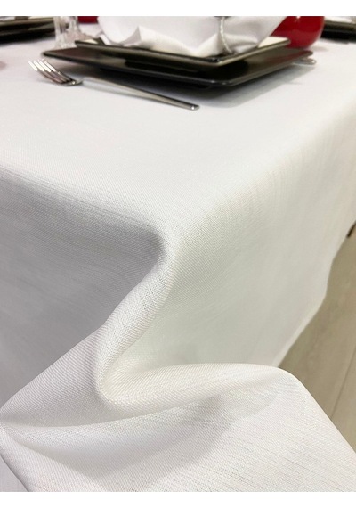 Keten Görünümlü Dertsiz Simli Masa Örtüsü Beyaz 25 Parça Set
