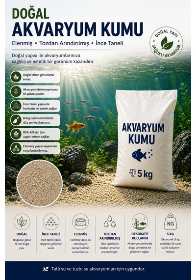Doğal Akvaryum Kumu Açık Bej 5 Kg İnce Taneli Elenmiş Tozdan Arındırılmış Fırında Kurutulmuş
