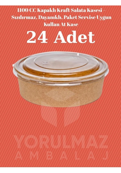 1100 Cc Kapaklı Kraft Salata Kasesi Sızdırmaz, Dayanıklı, Paket Servise Uygun Kullan At Kase 24 Adet