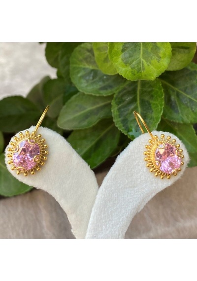 14 Ayar Altın Güneş Pembe Taşlı Küpe Sarı Altın