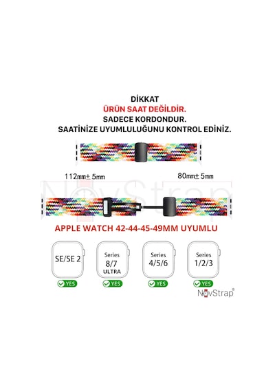 Novstrap Apple Uyumlu  Watch 42 44 45 49 MM Seri 3 4 5 6 7 8 Se Ultra Kordon Magnet Tokalı Flexible