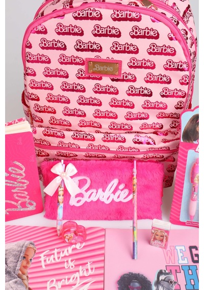 X Dekomus Lisanslı Barbie "ıconic Monogram Collection" Büyük Boy Okul Ve Tüylü Çantası Kırtasiye Seti Altın