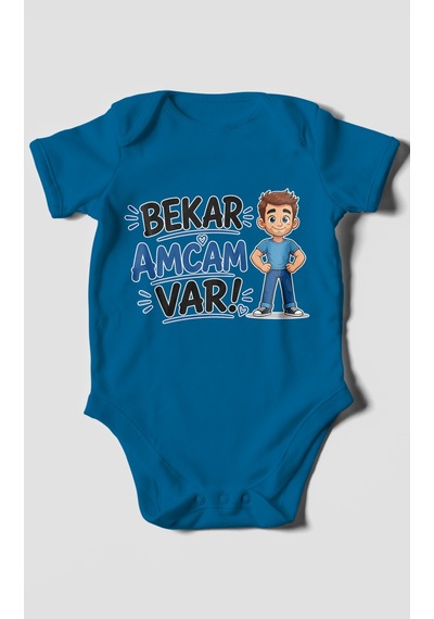 Morivokids Bekar Amcam Var Kısa Kollu Bebek Body %100 Pamuk Koyu Mavi
