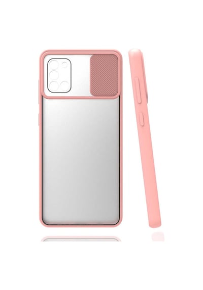Kilifone - Samsung Uyumlu Galaxy A31 - Kılıf Slayt Sürgülü Arkası Buzlu Lensi Kapak - Pembe Açık