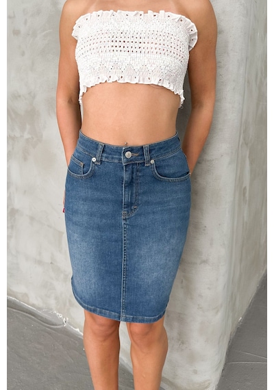 HLT Jeans Açık Mavi Kadın Regular Fit Yüksek Bel Orta Boy Denim Kot Etek Alice-4003 Açık Mavi
