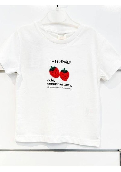 Cantoy Kız Çocuk Pamuklu Punch İşlemeli T-shirt-15119 Beyaz