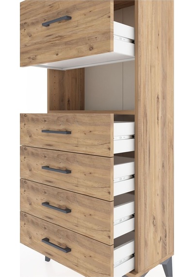 Hyperion Dolap Tek Raflı 5 Çekmeceli 60x44x134 Çam-çam Çam