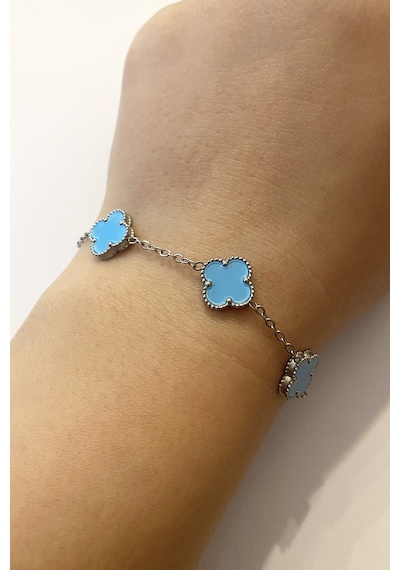 Kadın Mavi Renk Küçük Yonca Model Çelik Bileklik Silver