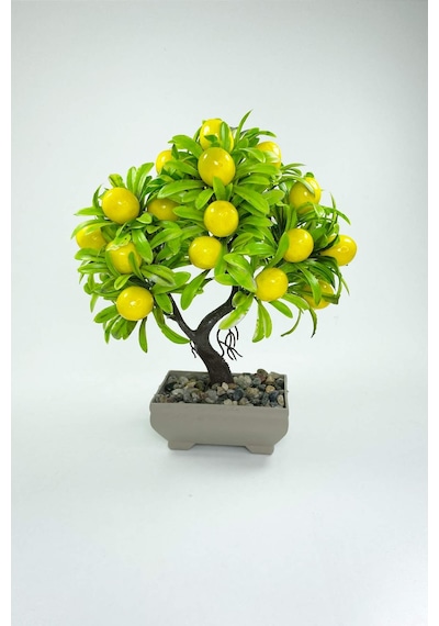 Dekor Ağaç Limon Ağacı Saksılı Dekoratif Ağaç Biblo 24x13 Cm Çok Renkli