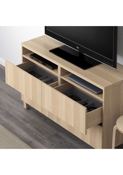 Tv Sehpası, Ağartılmış Meşe Görünümlü, 120x40x74 Cm, Lappvıken, Fren Raylı Meşe Tv Sehpası, Ağartılmış Meşe Görünümlü, 120x40x74 Cm, Lappvıken, Fren Raylı Meşe