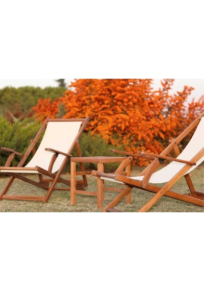Motoryagmarket Belek Kademeli Ahşap Set: 2 Adet Şezlong + Sehpa