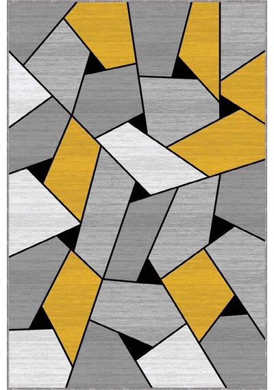 Sarı Geometrik Kaymaz Tabanlı Makinede Yıkanabilir Halı Wl02n11