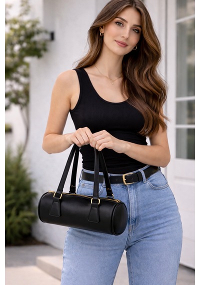 Elan Kadın Çanta Silindir Model Şık Tasarım Sportif Casual Çanta Siyah Siyah