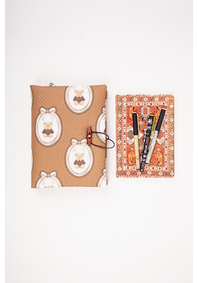 Kitap Kılıfı A5 Uyumlu Fermuarlı Kalem Cepli Kumaş Organizer