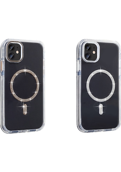 Apple Uyumlu iPhone 11 Kılıf Taşlı Tasarım M-safe Şarj Özellikli Mkst Koment Silikon Kapak - Gold Altın
