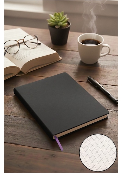 A4 Termo Deri Kapaklı Defter Kareli 160 Yaprak 1 Adet 21.29.7cm Okul Defteri Kareli Defter Sert Kapaklı Siyah