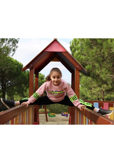 Milenawear by Milena Baskılı Bisiklet Yaka Kalın Kız Çocuk Alt Üst Takım Pembe Siyah Pembe - Siyah