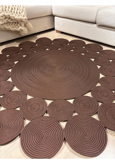 Mavaux Papatya Hasır Jüt Çiçek Desenli Kilim Halı Kahverengi