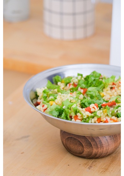 Ahşap Ayaklı Çelik 21 Cm Salata Kısır Meyve Sunum Tabağı Metalik - 702258491 Metalik